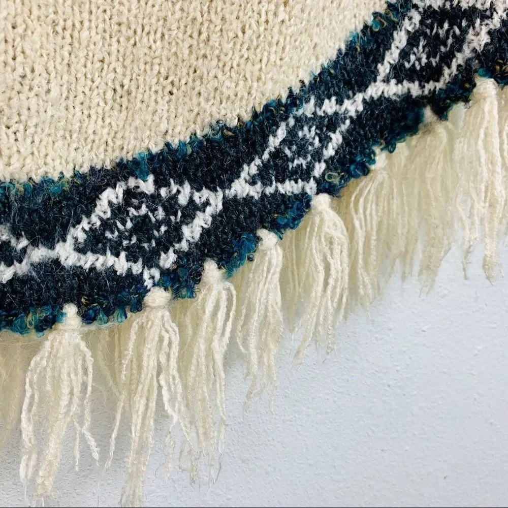 Vintage Fringe Knit Button Front Poncho Sweater